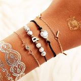 IF ME Bohemian Geometric Stone Bracelet Set for Women Vintage Rope Taseel Sequin Moon Map Elephant Heart Leaf Female Jewelry NEW
