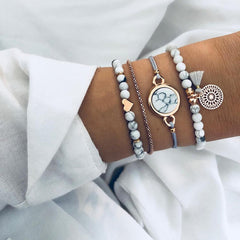 IF ME Bohemian Geometric Stone Bracelet Set for Women Vintage Rope Taseel Sequin Moon Map Elephant Heart Leaf Female Jewelry NEW