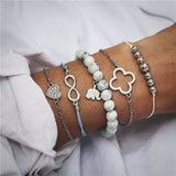 IF ME Bohemian Geometric Stone Bracelet Set for Women Vintage Rope Taseel Sequin Moon Map Elephant Heart Leaf Female Jewelry NEW